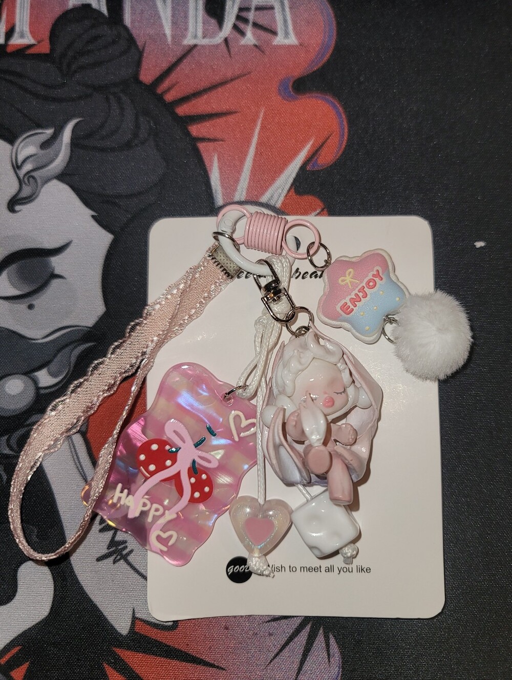 NWT-Custom SP Pink & White Keychain/Bag Charm